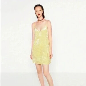 Zara champagne  beige crushed velvet slip dress S